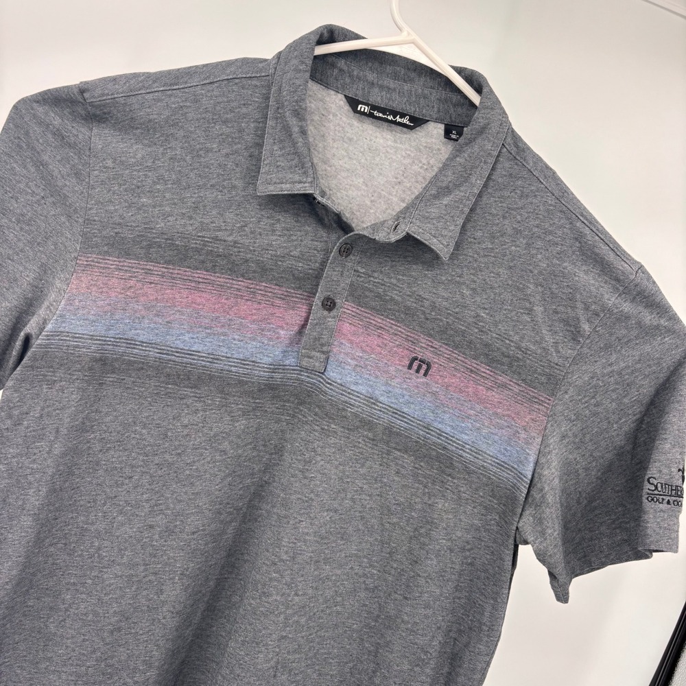 TravisMathew Polo Shirt Mens XL Grey Excellent Stripe Southern‎ Dunes Golf Top
